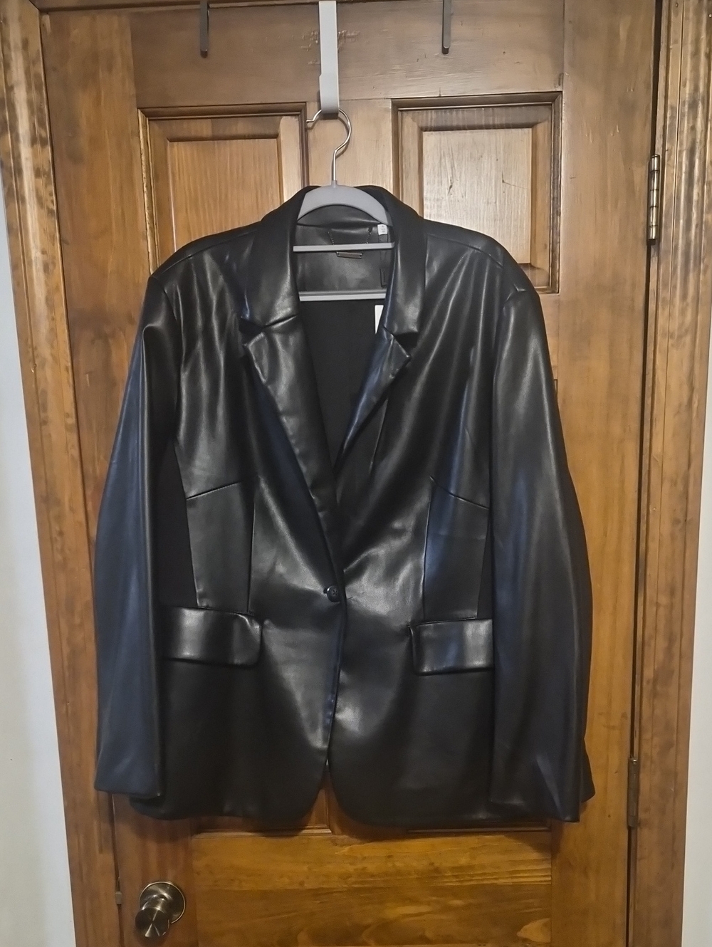 Chico's Black Faux Leather Blazer Jacket